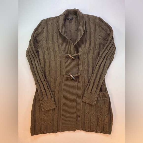 Talbots Olive Cable Knit Cardigan with Toggle Button Closure Size Petite/Petite - Picture 1 of 7